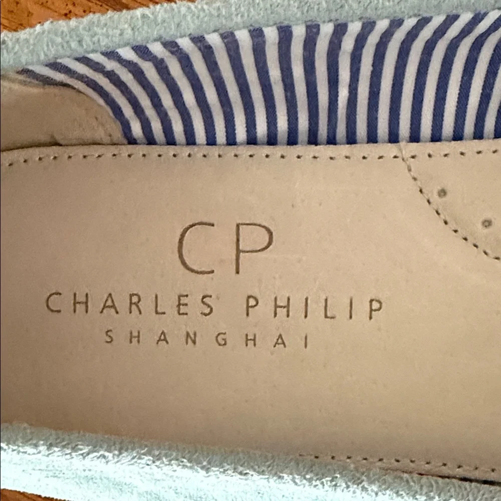 Charles Philip Loafers, light blue, size 9. 1/2